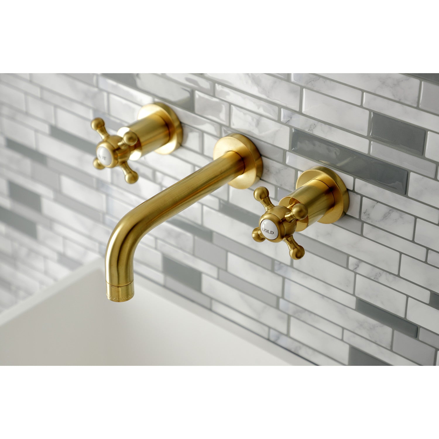 Kingston Sona KS8127BX - Metropolitan Double-Handle 3-Hole Wall Mount Bathroom Faucet, Brushed Brass — thumbnail 2